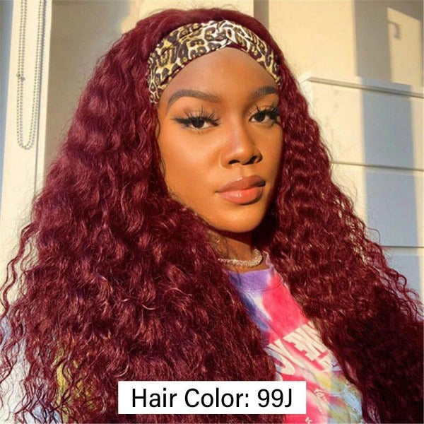 Grip Headband Scarf Wig Water Wave 100% Human Hair Wig Curly No plucking wigs for Women No Glue No Sew In