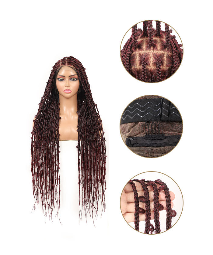 Butterfly Knotless Braids Over Hip-Length 36" Full Hand Tied Lace Medium Box Braided Wig