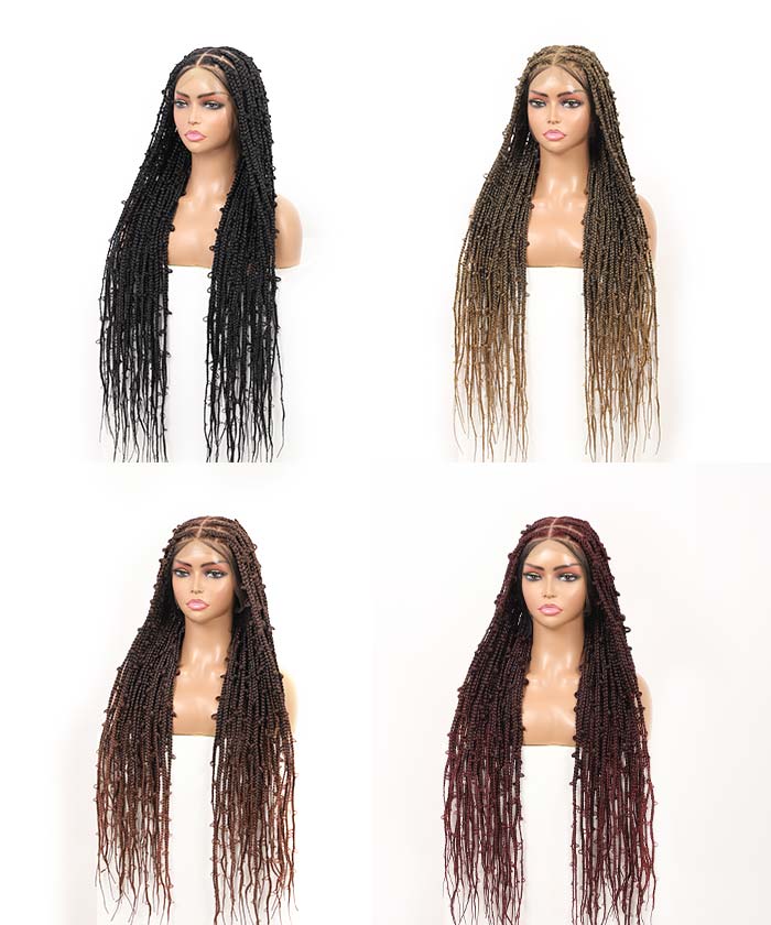 Butterfly Knotless Braids Over Hip-Length 36" Full Hand Tied Lace Medium Box Braided Wig