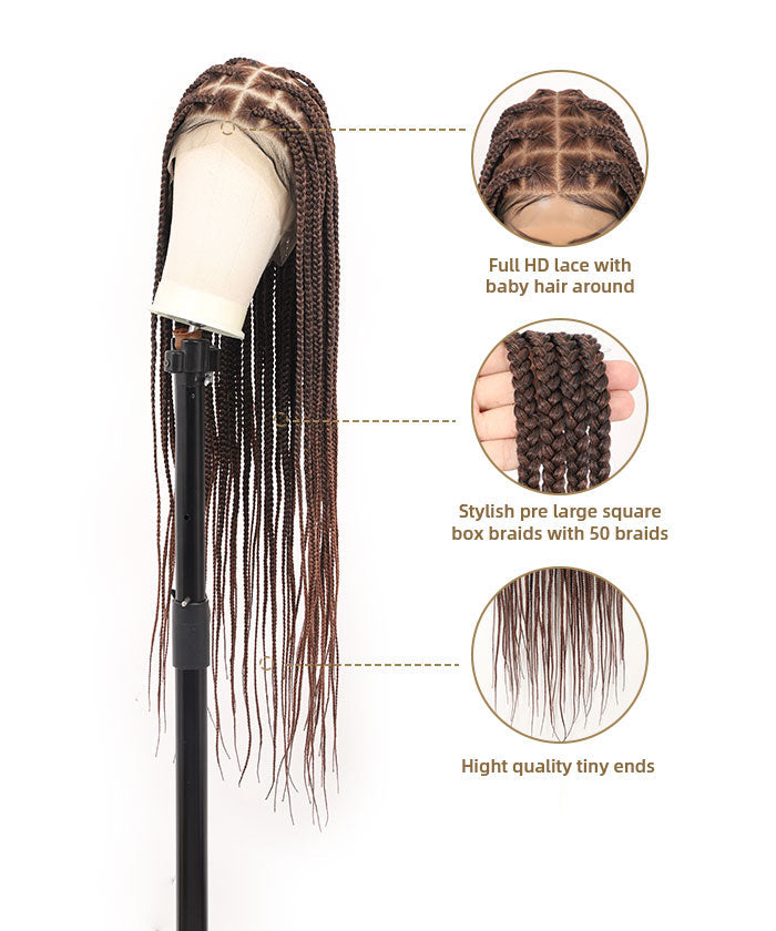 36" Large Box Braided Wig - Full Handmade Over Hip