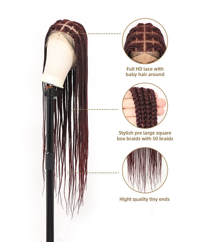 36" Large Box Braided Wig - Full Handmade Over Hip