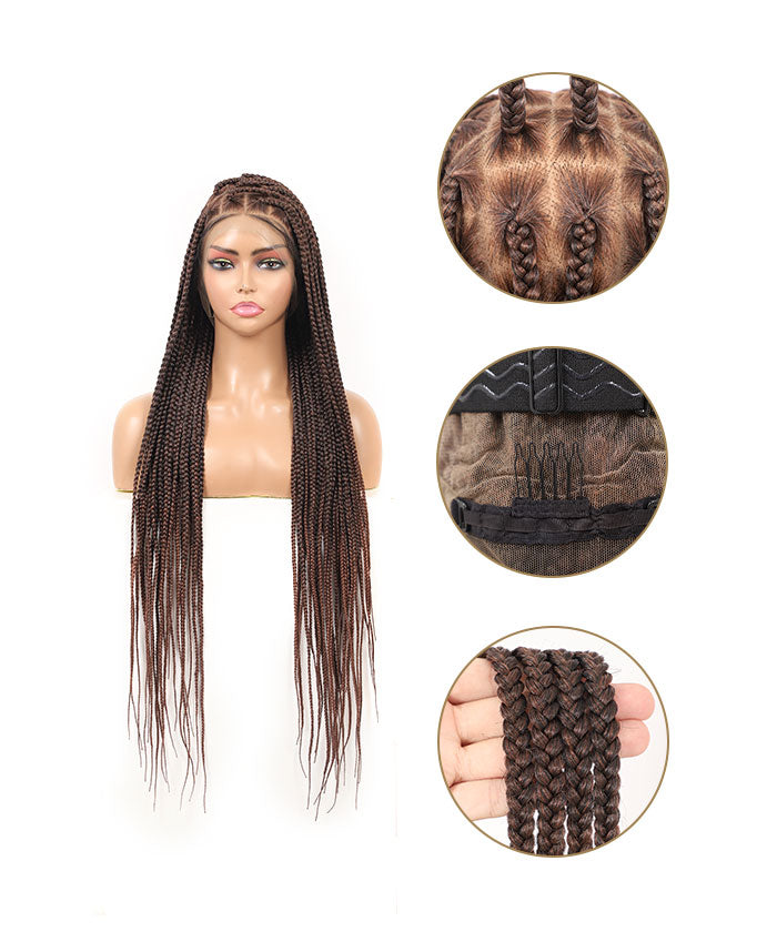 36" Large Box Braided Wig - Full Handmade Over Hip