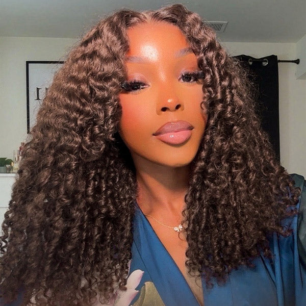 Glueless Chocolate Brown/99J Color Burmese Curly 9x6 Lace Wear Go Wig