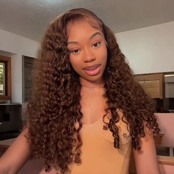 Glueless Chocolate Brown/99J Color Burmese Curly 9x6 Lace Wear Go Wig