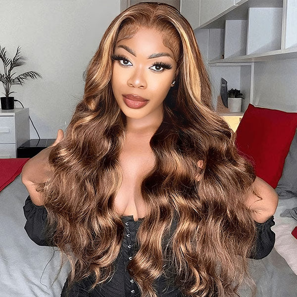 Body Wave Hihglight Ombre Brown  Beginner-Friendly 7x5 Lace Wear Go Glueless Wig