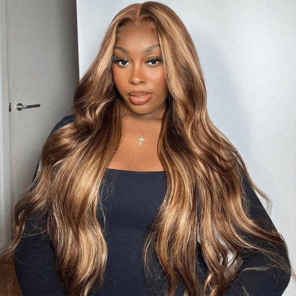 Body Wave Hihglight Ombre Brown  Beginner-Friendly 7x5 Lace Wear Go Glueless Wig
