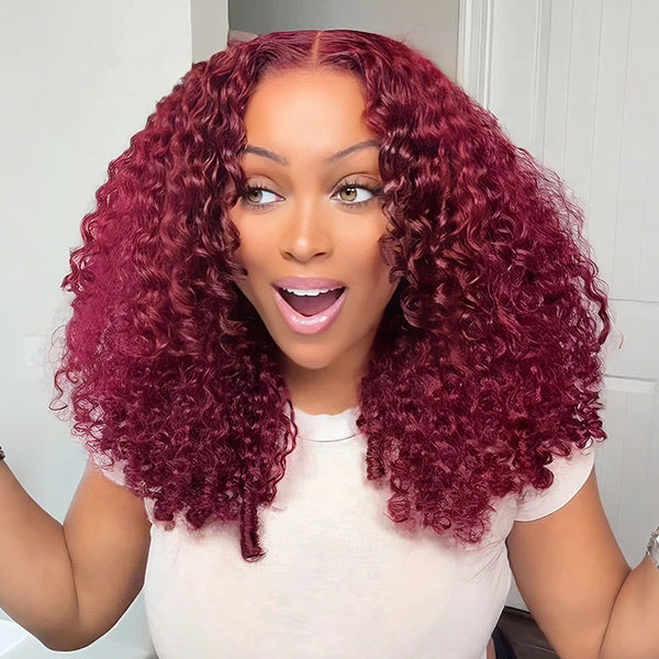 Glueless Chocolate Brown/99J Color Burmese Curly 9x6 Lace Wear Go Wig