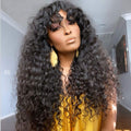 Low-Maintenance Water Wave Human Hair Wig with Bangs Heat-Friendly No Shedding