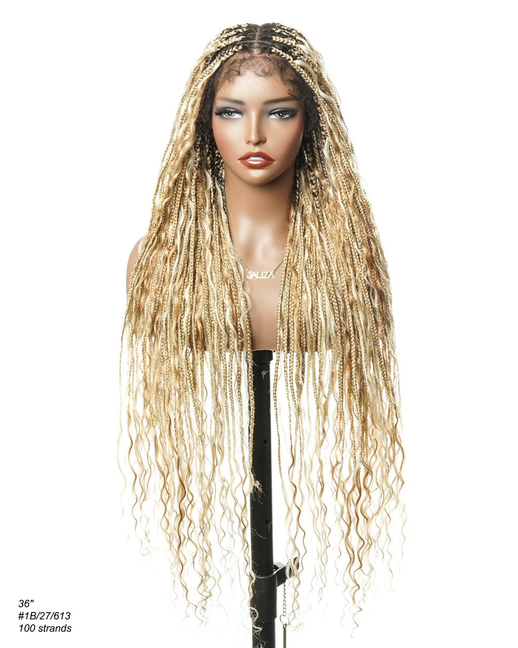 36" Human Hair Boho Curls HD Lace Knotless Box Braided Wig Full Hand-tied - Human Baby Hair