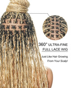 36" Human Hair Boho Curls HD Lace Knotless Box Braided Wig Full Hand-tied - Human Baby Hair