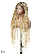 36" Human Hair Boho Curls HD Lace Knotless Box Braided Wig Full Hand-tied - Human Baby Hair