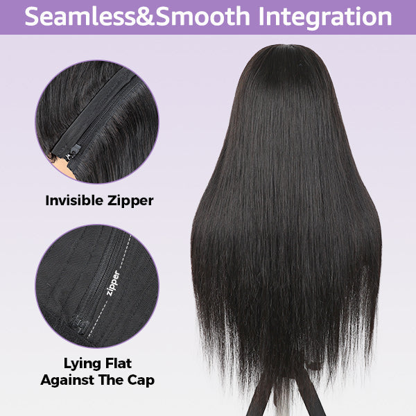 Block Wig Straight Hair Bleached Knots Wig With Optional Replaceable Zip Lace Tops