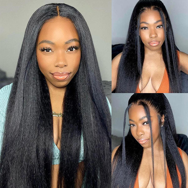 Yaki Straight Invisi-Drawstring Flexible Fit 360 Glueless Wig Pre-Cut Lace Pre Bleached Knots