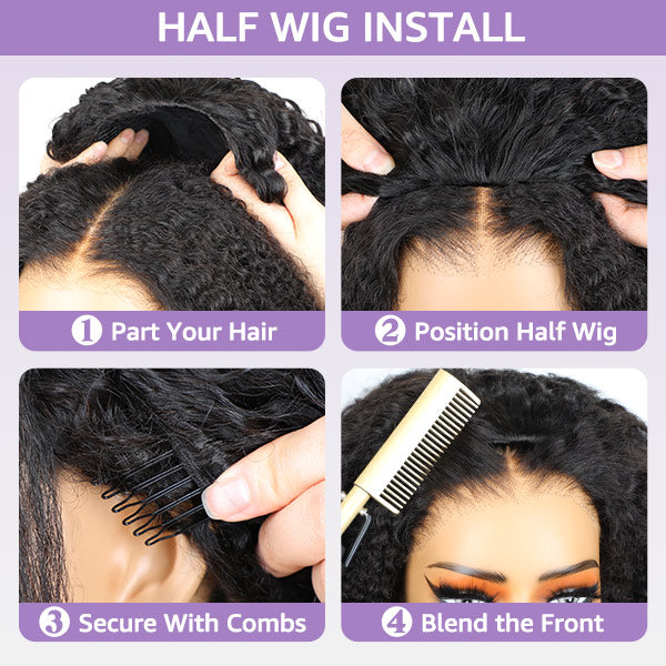 3 In 1 Half Wig | Water Wave Glueless Black Wig With Golden Brown Highlight Wear Go Half Wig