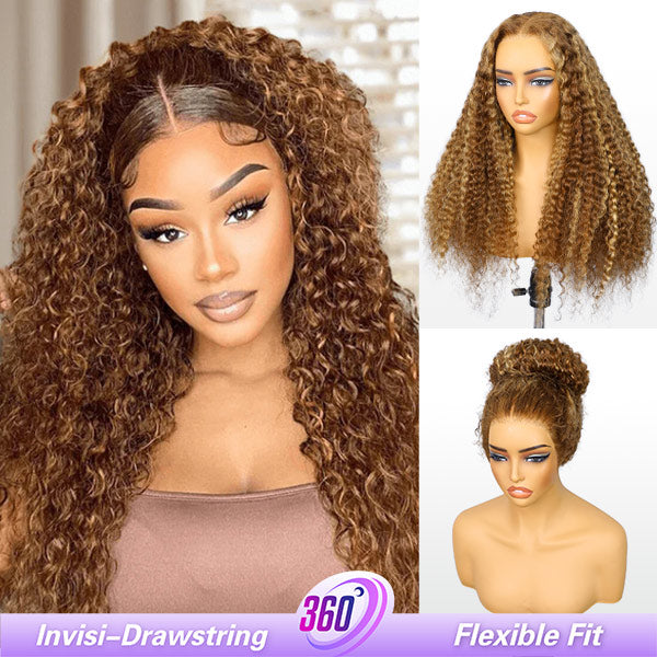 Water Wave Highlight Ombre 4/27 Wear Go Glueless Wig Pre-cut 360 Lace Frontal Wig