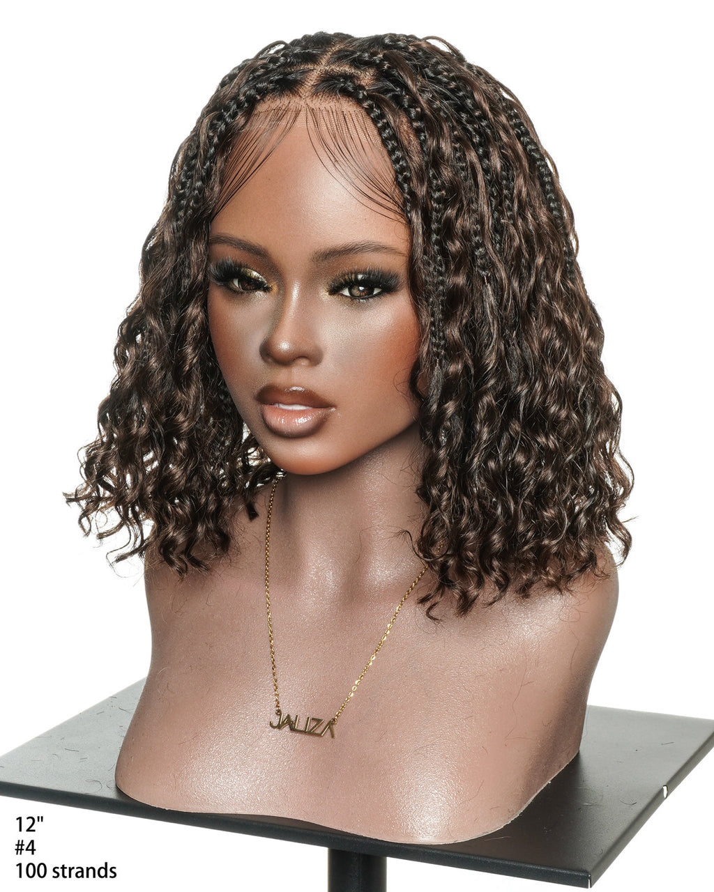 Kiki - 12"-36" Human Hair Deep Wave Curls Pre Bleached Knotless HD Full Lace Boho Box Braided Wig