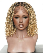 Kiki - 12"-36" Human Hair Deep Wave Curls Pre Bleached Knotless HD Full Lace Boho Box Braided Wig