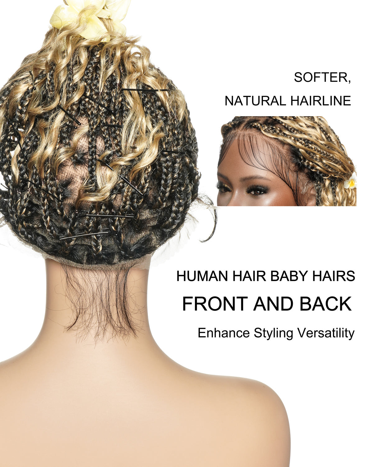 Kiki - 12"-36" Human Hair Deep Wave Curls Pre Bleached Knotless HD Full Lace Boho Box Braided Wig