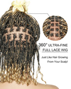 Kiki - 12"-36" Human Hair Deep Wave Curls Pre Bleached Knotless HD Full Lace Boho Box Braided Wig