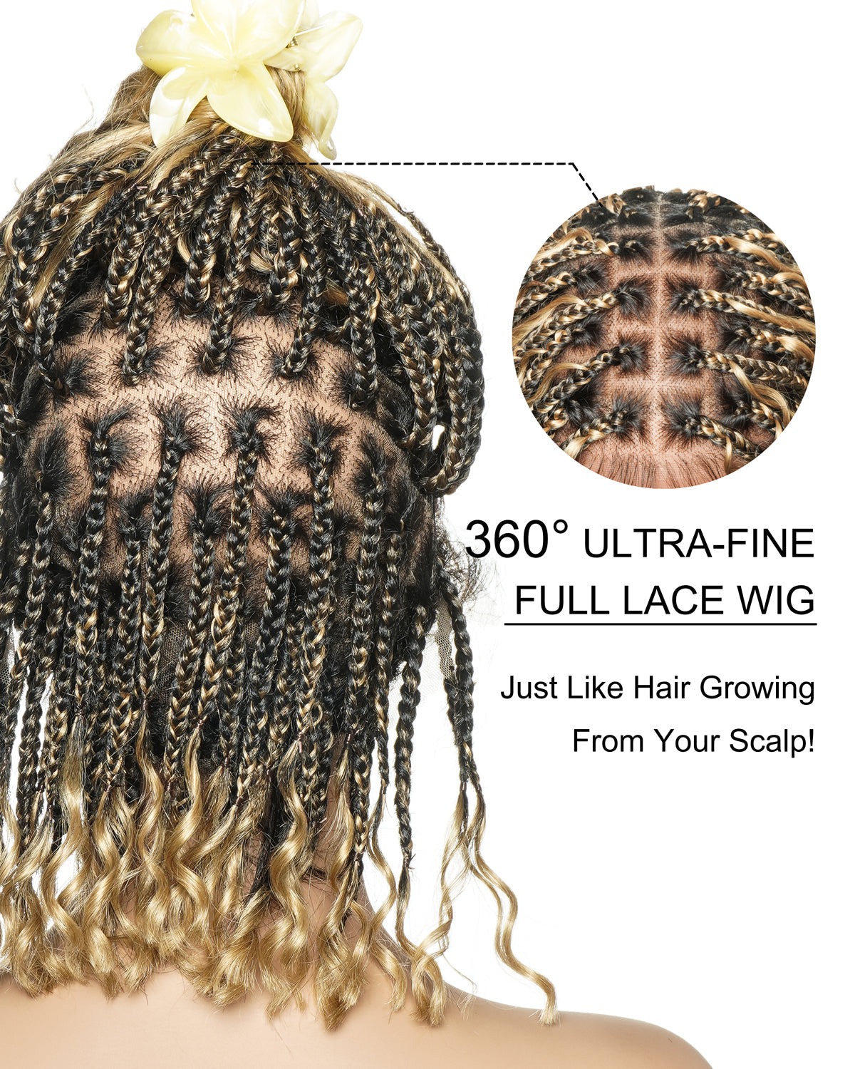 Kiki - 12"-36" Human Hair Deep Wave Curls Pre Bleached Knotless HD Full Lace Boho Box Braided Wig