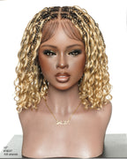 Kiki - 12"-36" Human Hair Deep Wave Curls Pre Bleached Knotless HD Full Lace Boho Box Braided Wig