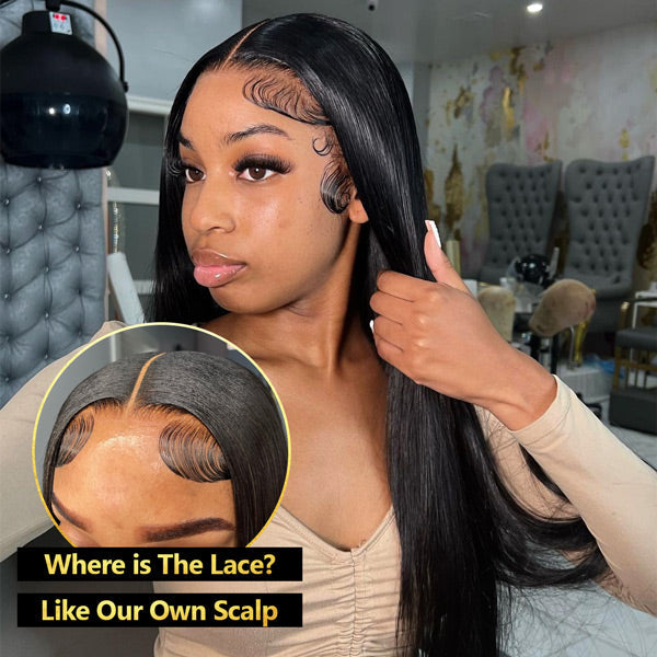 Straight Pre-Bleached Knots Elastic Drawstring Wear Go Glueless Wigs Pre Cut Lace 7x5 HD Lace Closure Wigs