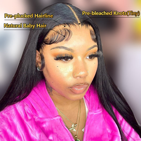Straight Pre-Bleached Knots Elastic Drawstring Wear Go Glueless Wigs Pre Cut Lace 7x5 HD Lace Closure Wigs