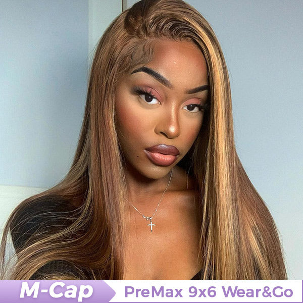 M-cap Straight Hair 4/27 Highlight Color Wear Go Glueless Wigs Invisible Knots Pre Cut 9x6 Lace Wigs