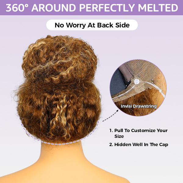 Water Wave Highlight Ombre 4/27 Wear Go Glueless Wig Pre-cut 360 Lace Frontal Wig