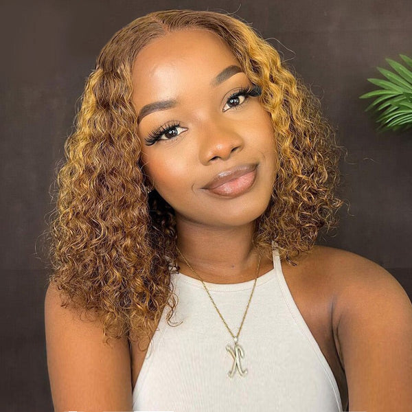 Wear Go Glueless Wigs Pre Cut 7x5 Lace 4/27 Highlight Color Water Wave Hair Short Bob Wigs