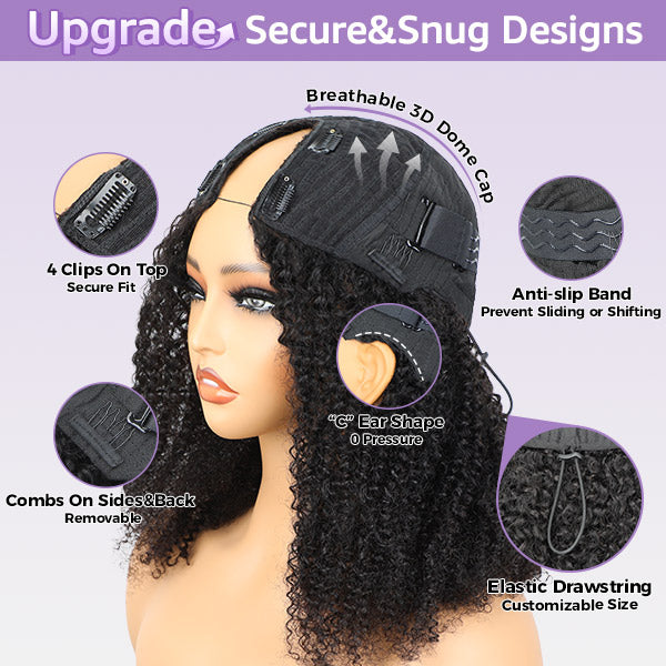 Afro Curly Glueless V Part Wig No Leave Out Real Scalp Breathable Style