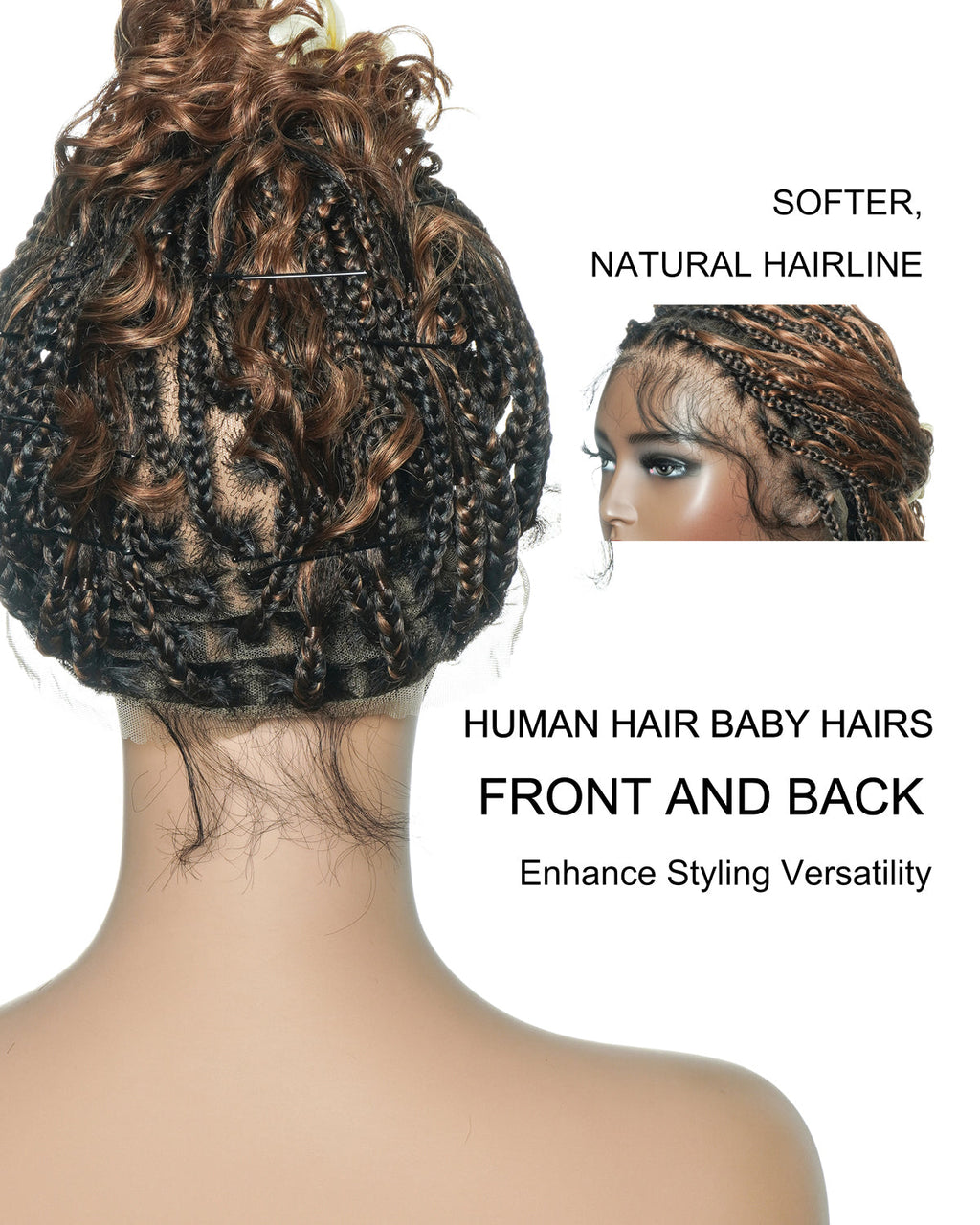 Kiki - 12"-36" Human Hair Deep Wave Curls Pre Bleached Knotless HD Full Lace Boho Box Braided Wig