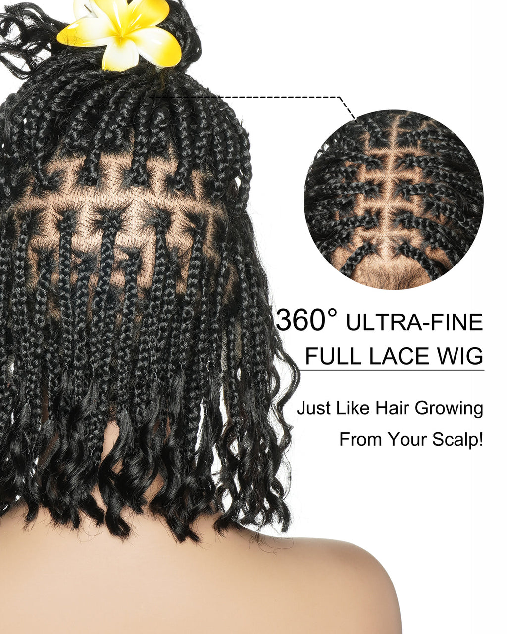 Kiki - 12"-36" Human Hair Deep Wave Curls Pre Bleached Knotless HD Full Lace Boho Box Braided Wig