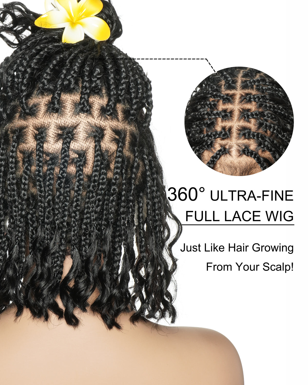 Kiki - 12"-36" Human Hair Deep Wave Curls Pre Bleached Knotless HD Full Lace Boho Box Braided Wig