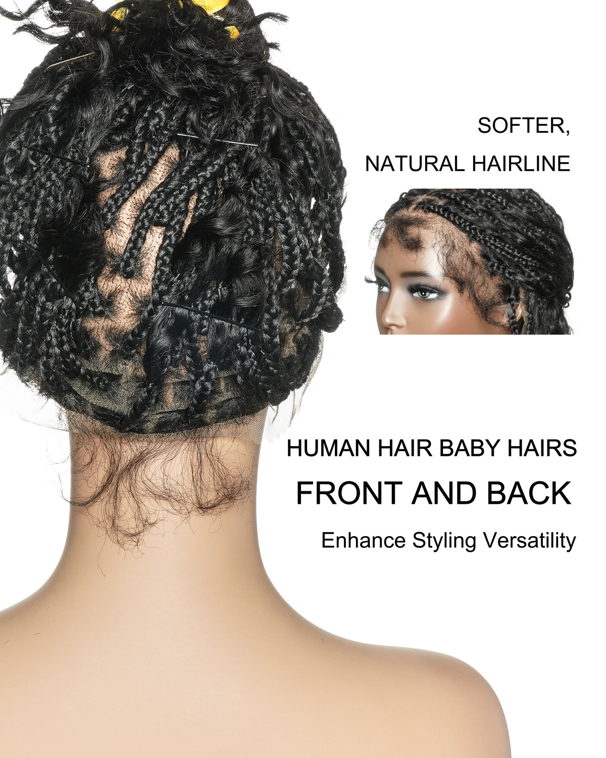 Kiki - 12"-36" Human Hair Deep Wave Curls Pre Bleached Knotless HD Full Lace Boho Box Braided Wig