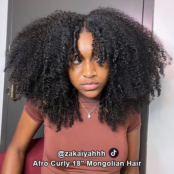 Afro Curly Glueless V Part Wig No Leave Out Real Scalp Breathable Style