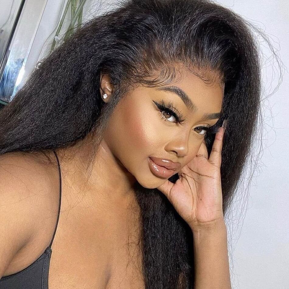 Preplucked Kinky Straight 5x5 HD Lace Closure Wigs Brazilian Virgin Human Hair Natural Black