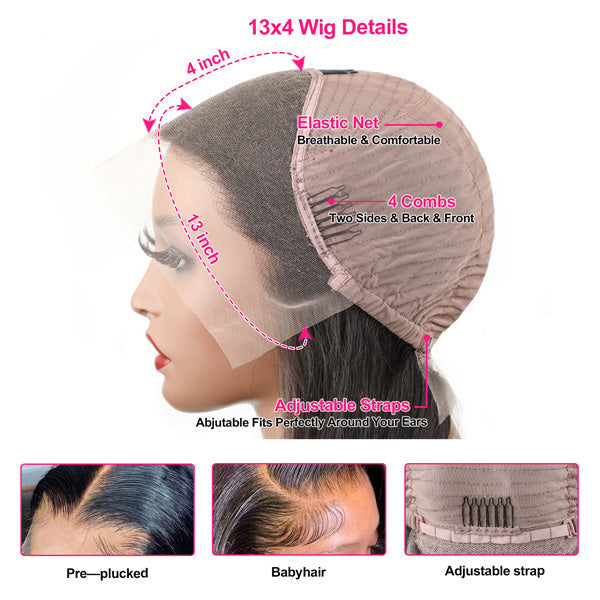 Red Wine and Blonde Skunk Stripe Color Wig Straight 13x4 Lace Front Wig Made of 100% Human Hair