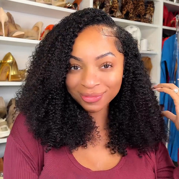 Afro Curly Glueless V Part Wig No Leave Out Real Scalp Breathable Style