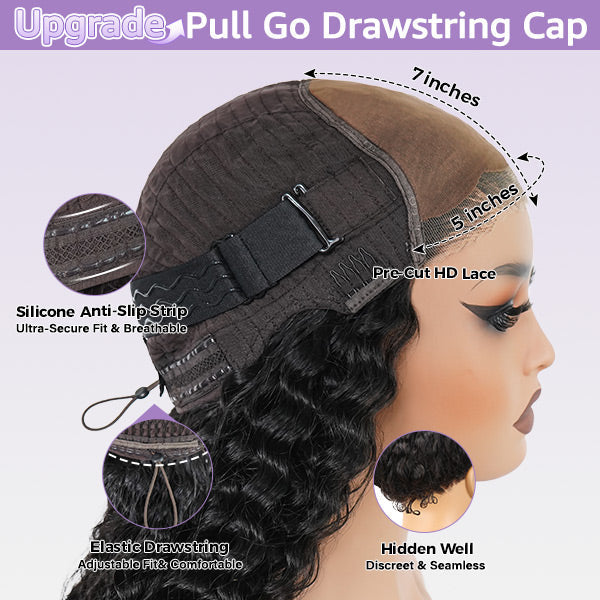 Luxury Body Wave Pre-Cut 7x5 HD Lace  Seamless Fit Drawstring Wear Go Glueless Wig Undetectable Hairline