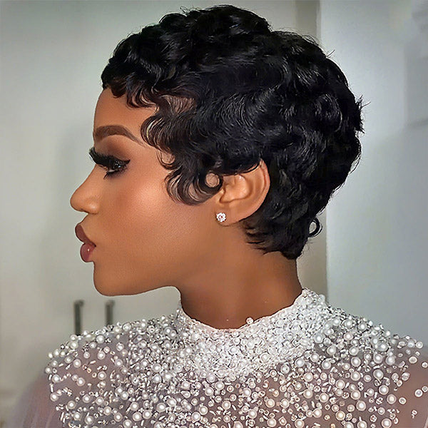 24h Ship Out | Pixie Wig Pre-styled Human Hair Machine Made Short Curly Wigs Beginner Friendly