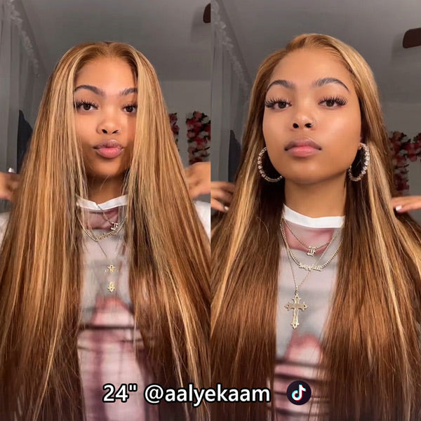 Pre-cut Lace Wig Straight Hair 4/27 Highlight Wear Go Glueless Wig 7x5 Lace Wig Preplucked with Natural Hairline