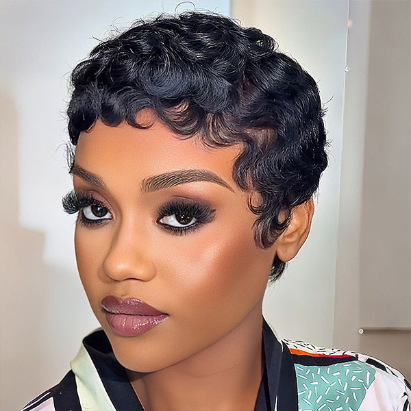24h Ship Out | Pixie Wig Pre-styled Human Hair Machine Made Short Curly Wigs Beginner Friendly