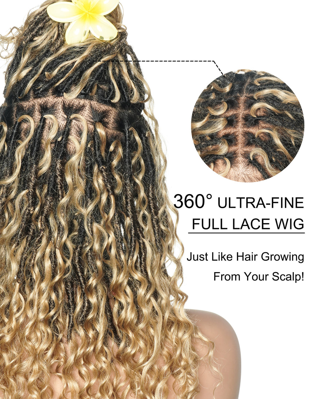 Lola - 16" Pre Bleached HD Full Lace Boho Locs Wig With Human Hair Boho Curls