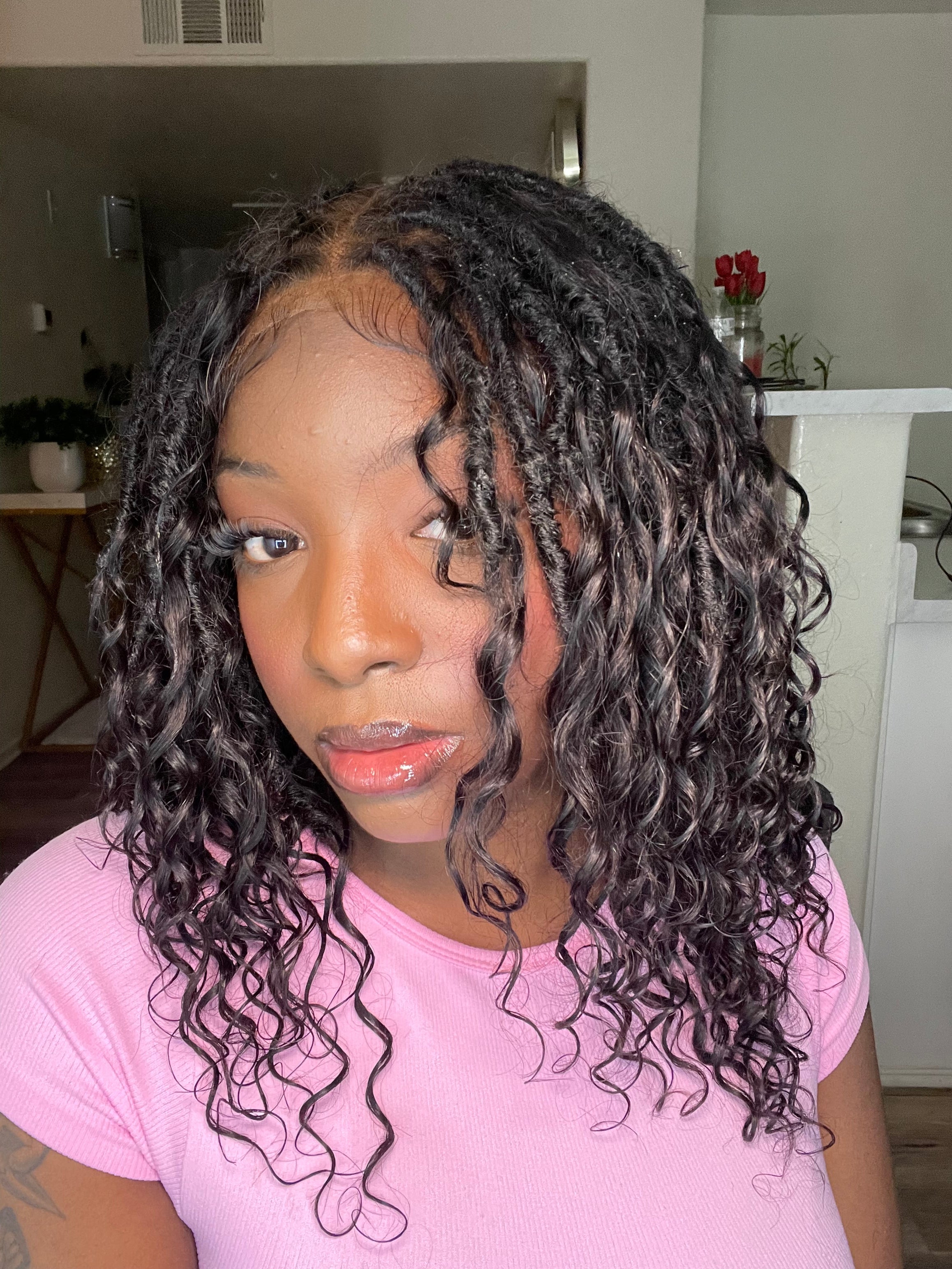 Salon-level Knotless Boho Locs HD Full Lace Human Hair Boho Curls 80 Strands Braided Wig