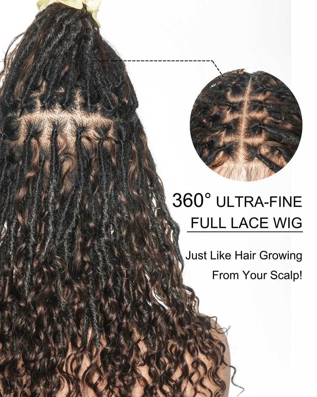 Lola - 16" Pre Bleached HD Full Lace Boho Locs Wig With Human Hair Boho Curls