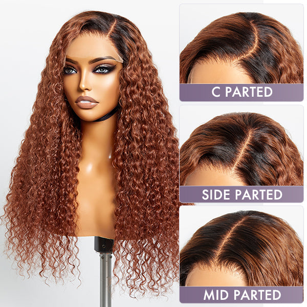 Reddish Brown Ombre Water Wave Glueless 5×5 Closure Lace Wig Pre-bleached