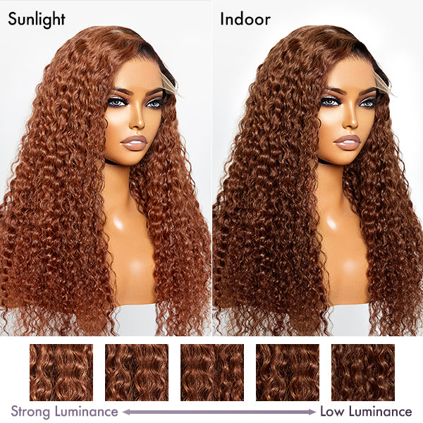 Reddish Brown Ombre Water Wave Glueless 5×5 Closure Lace Wig Pre-bleached
