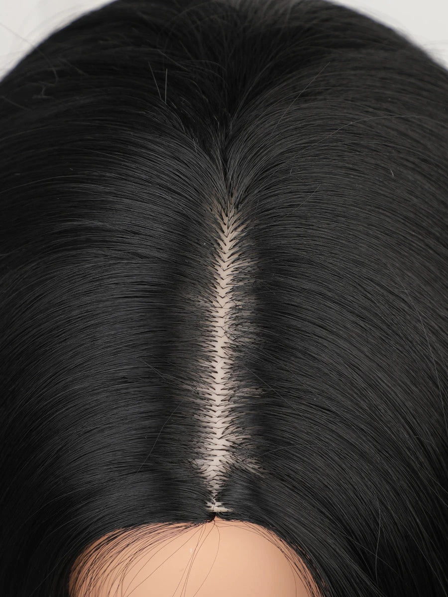 28 Inch Long Black Wigs For Women Middle Part Synthetic Wigs Natural Curly Hair For Daily Use Graceful Charming Wigs