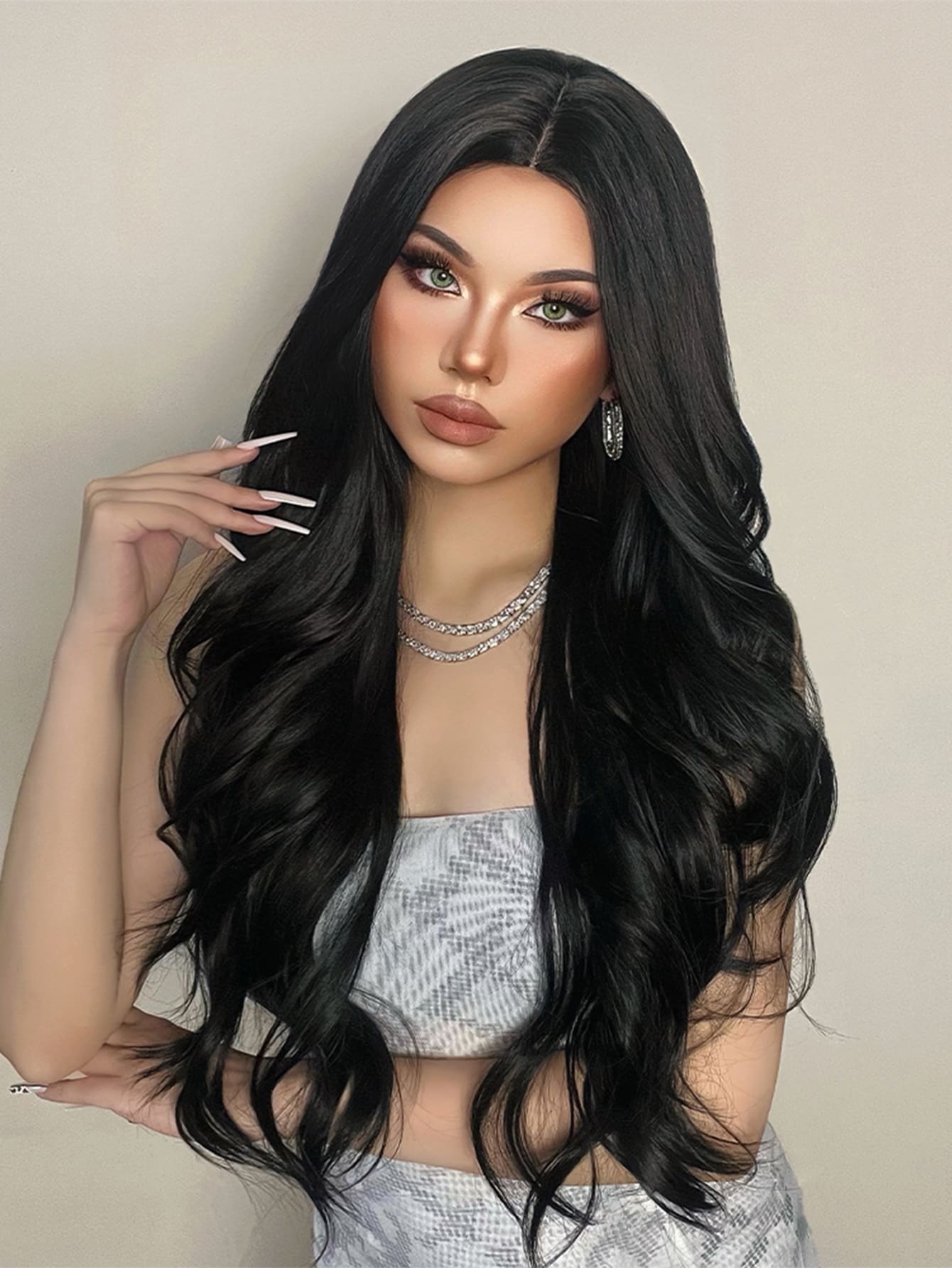 28 Inch Long Black Wigs For Women Middle Part Synthetic Wigs Natural Curly Hair For Daily Use Graceful Charming Wigs